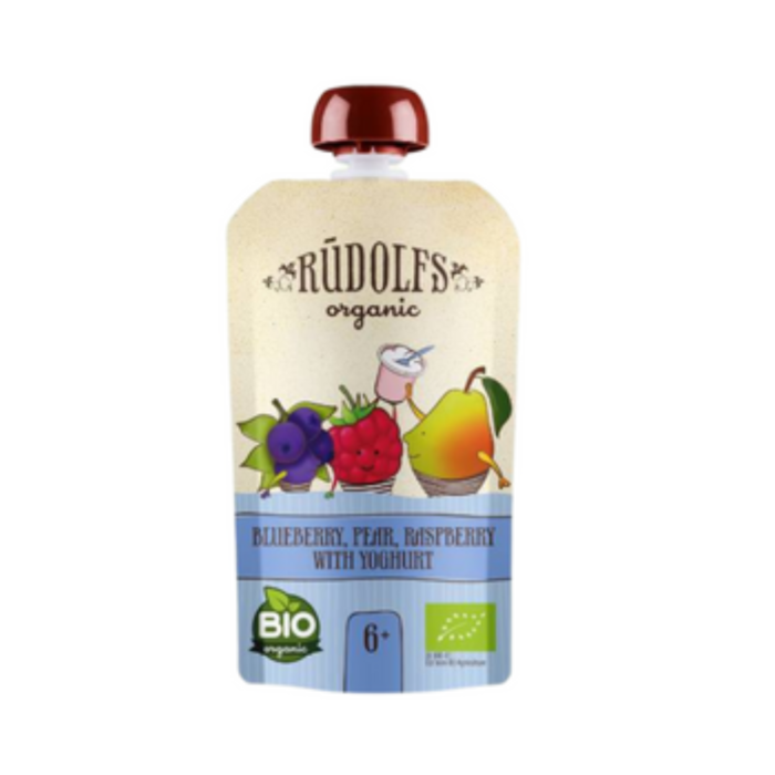 RUDOLFS ORGANIC 110g - BLUEBERRY, PEAR, RASPBERRY WITH YOGURT