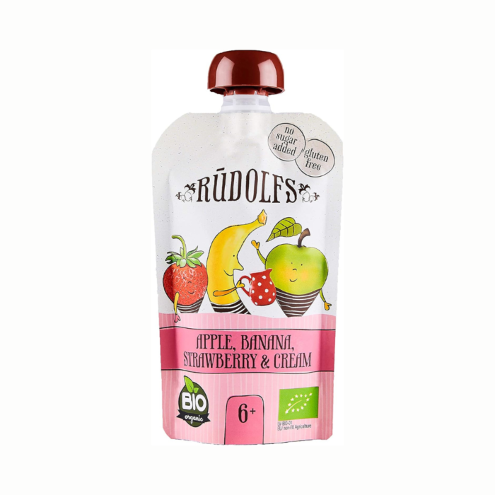 RUDOLFS ORGANIC 110g - APPLE, BANANA, STRAWBERRY & CREAM