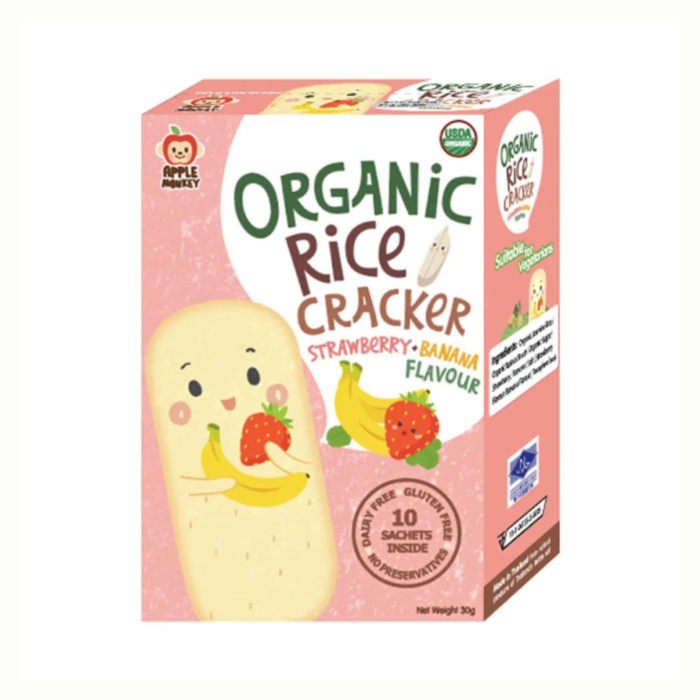 Apple Monkey Organic Rice Cracker 30g - Strawberry Banana