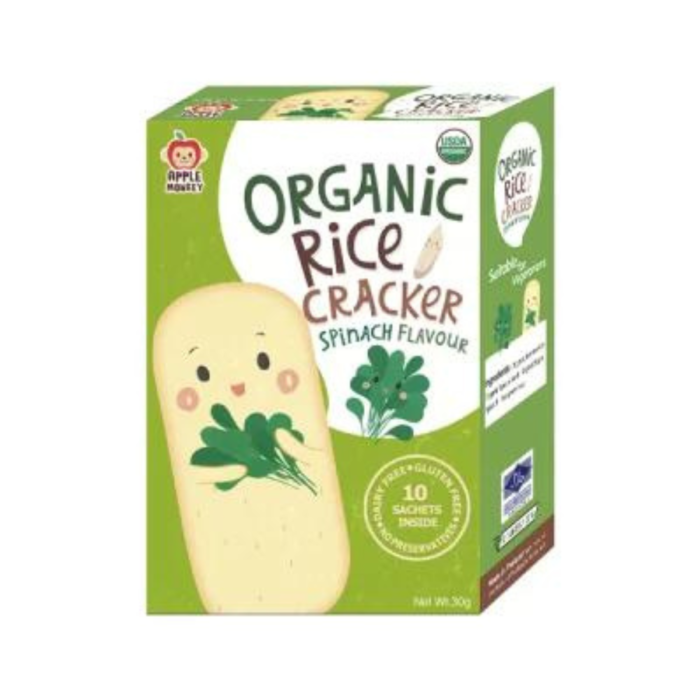 Apple Monkey Organic Rice Cracker 30g - Spinach