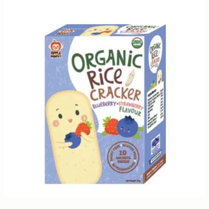 Apple Monkey Organic Rice Cracker 30g - Blueberry Strawberry