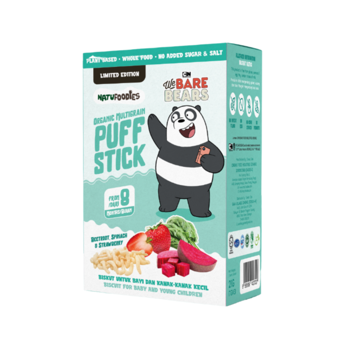 Natufoodies Organic Multigrain Puff Stick 21g - Beetroot, Spinach & Strawberry